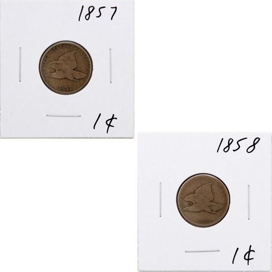 1857/1858 Flying Eagle Cent Pair Average Circulated Condition