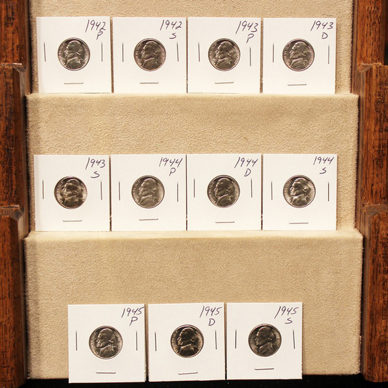 1942-1945 Wartime Silver Nickel Set BU 11 coins