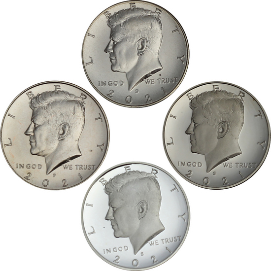 2021 PDS Clad Proof and Silver Proof Kennedy Half Dollars (4 Coins)