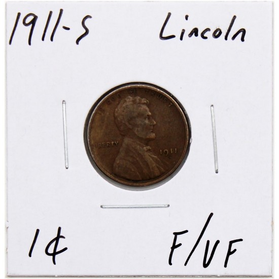 1911 S Lincoln Cent Wheat Reverse F/VF Condition