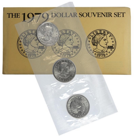 1979 Susan B Anthony Dollar UNC 3pc Souvenir Set