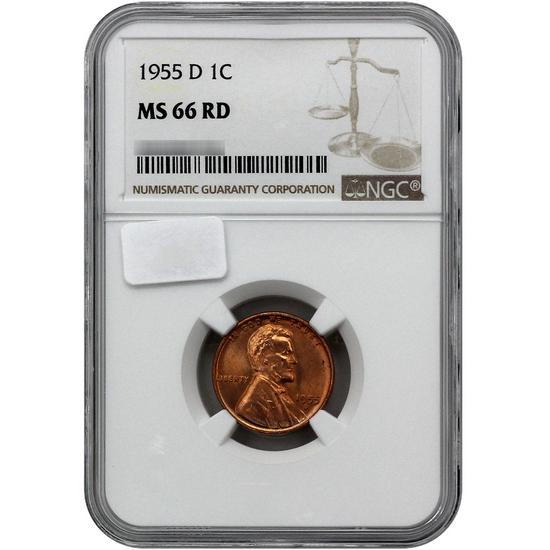 1955 D Lincoln Cent MS66 RD NGC