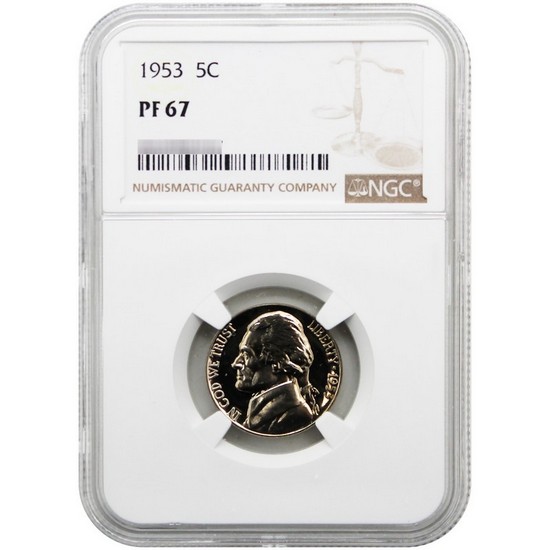 1953 Jefferson Nickel PF67 NGC Brown Label