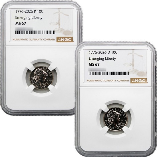2026 P&D Semiquincentennial Emerging Liberty Dime NGC MS67 Brown Label