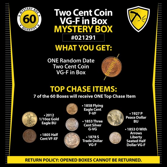 Two Cent Coin VG-F in Box Mystery Box #021291
