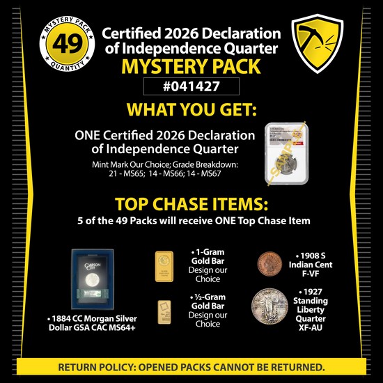 Certified 2026 Declaration of Independence Quarter Mystery Pack #041427