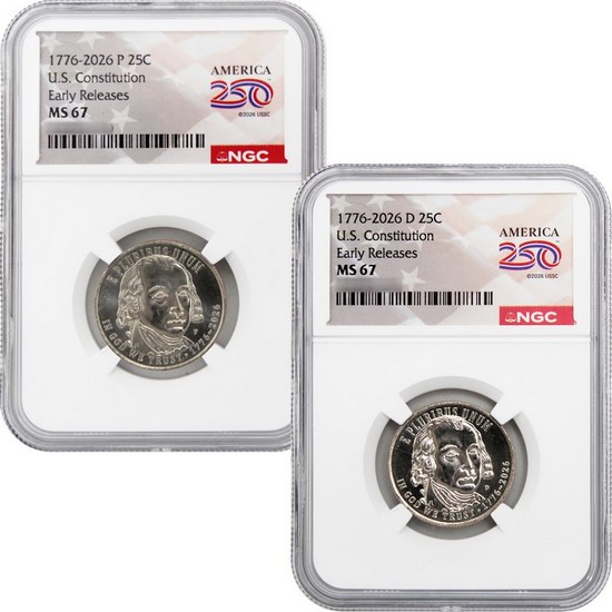 2026 P&D Semiquincentennial Quarter U.S. Constitution Set NGC MS67 ER America 250 Label