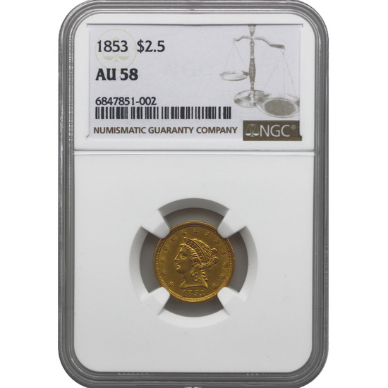 1853 $2.5 Gold Liberty AU-58 NGC