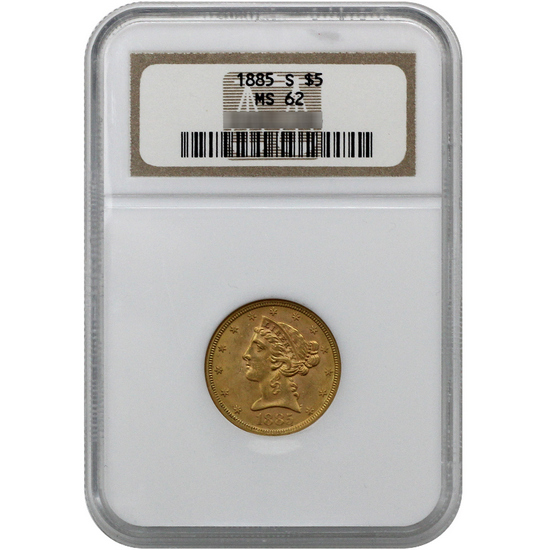 1885 S $5 Gold Liberty MS62 NGC Brown Label
