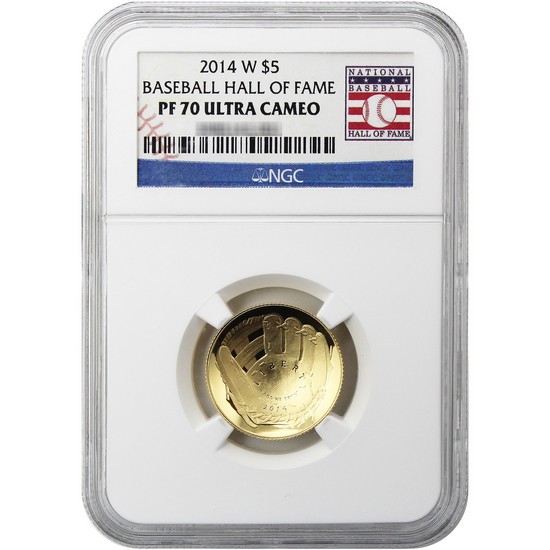 2014 W Baseball Hall of Fame $5 Gold PF70 UC NGC HOF Label