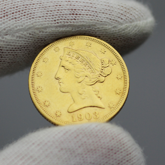 1903 S $5 Gold Liberty Extra Fine - Almost Uncirculated Condition