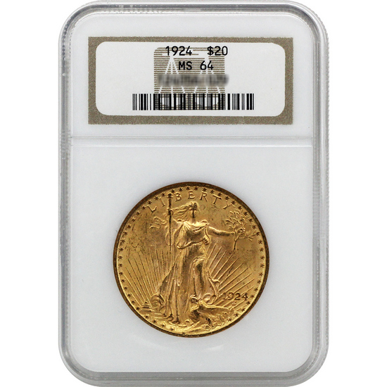 1924 Saint Gaudens $20 Gold MS64 NGC Brown Label