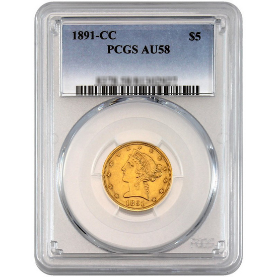 1891 CC $5 Gold Liberty AU58 NGC Blue Label