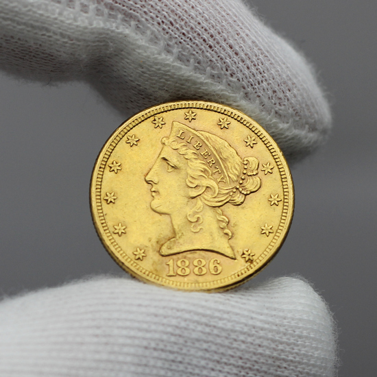 1886 S $5 Gold Liberty XF/AU Condition
