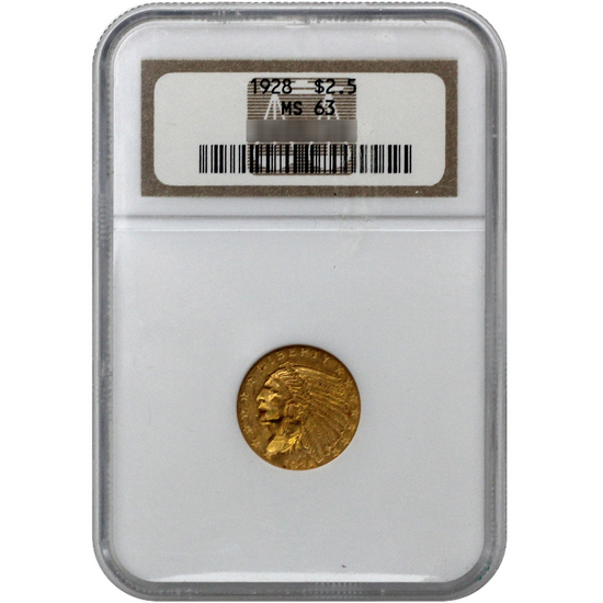 1928 $2.5 Gold Indian MS63 NGC Brown Label