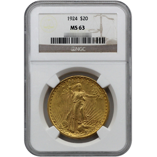 1924 Saint Gaudens $20 Gold MS63 NGC Brown Label