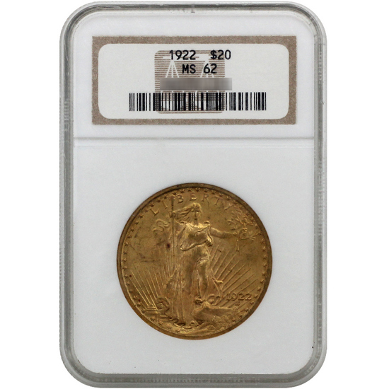 1922 Gold Saint Gaudens MS62 NGC Brown Label