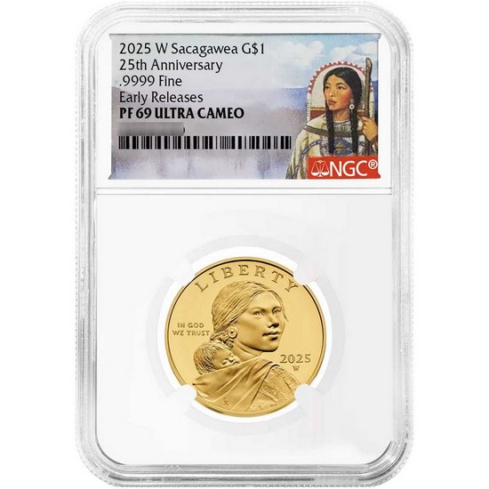 2025 W Gold Sacagawea 25th Anniversary 1/2oz Proof Dollar PF69 UC ER NGC Sacagawea Label