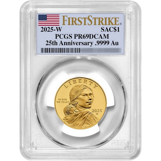 2025 W Gold Sacagawea 25th Anniversary 1/2oz Proof Dollar PR69 DCAM FS PCGS Flag Label