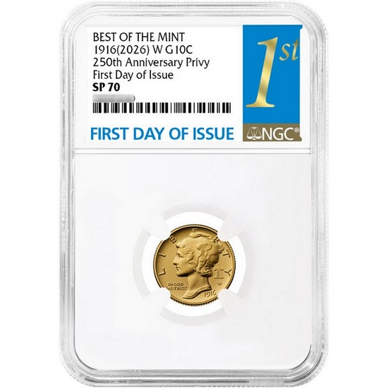 Best of the Mint 1916 (2026) W Gold Mercury Dime and Silver Medal Mercury SP70 FDI NGC 1st Label Best of the Mint 1916 (2026) W Gold Mercury Dime and Silver Medal Mercury SP70 FDI NGC 1st Label