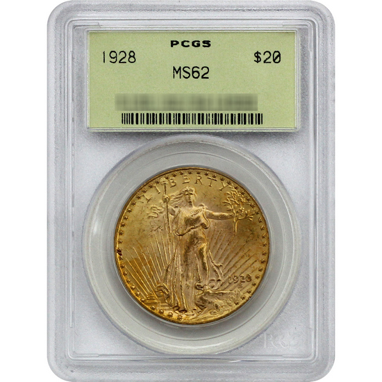 1928 $20 Gold Saint Gaudens MS62 PCGS Green Label