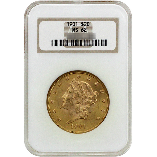 1901 $20 Gold Liberty Coin MS62 NGC Brown Label