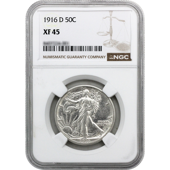 1916 D Silver Walking Liberty Half Dollar XF45 NGC