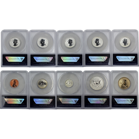 2018 S 10pc Silver Reverse Proof Set 50th Anniversary PR70 DCAM ANACS Bridge Label