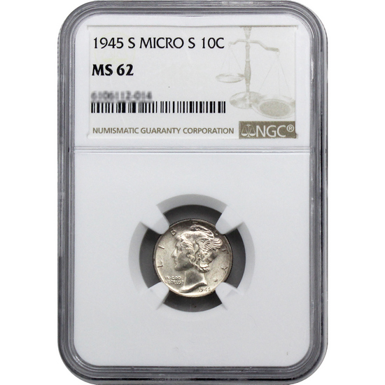 1945 S Silver Mercury Dime Micro S MS62 NGC Brown Label