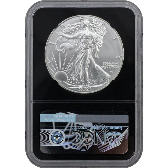 2021 Silver American Eagle Type 2 Eagle Landing MS70 FDI NGC Black Core Miles Standish Signature Label