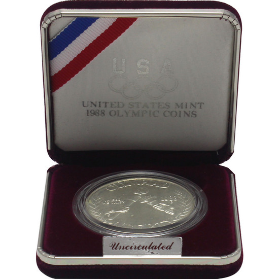1988 D Seoul Olympiad Silver Dollar BU Coin in OGP