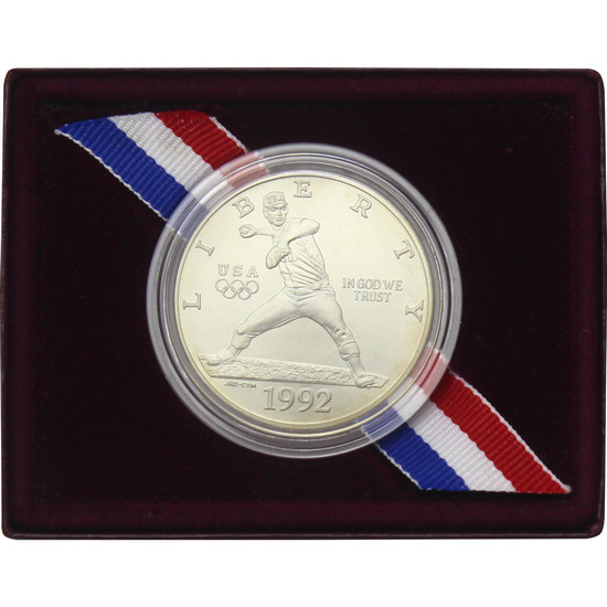 1992 D Olympic Baseball Silver Dollar BU Coin in OGP