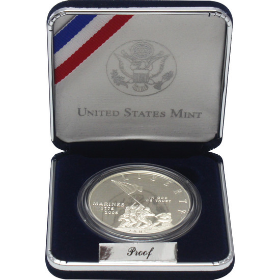 2005 P Marine Corps 230th Anniversary Silver Dollar PF Coin in OGP