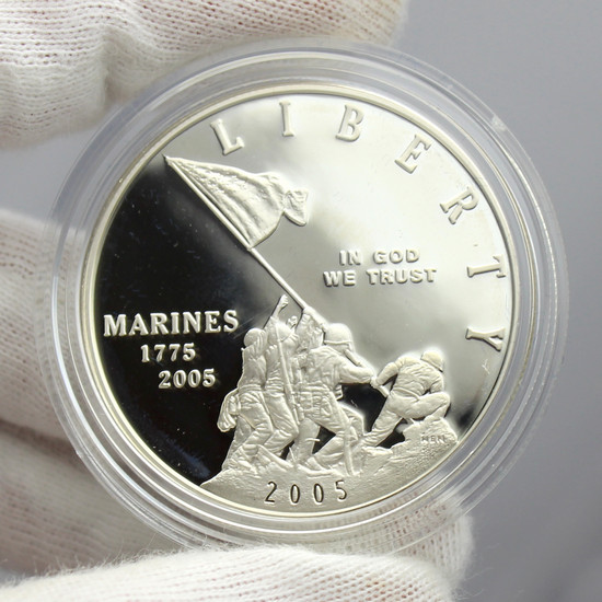 2005 P Marine Corps 230th Anniversary Silver Dollar PF Coin in OGP