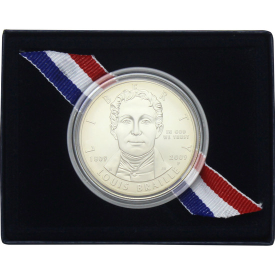 2009 P Louis Braille Bicentennial Silver Dollar BU Coin in OGP