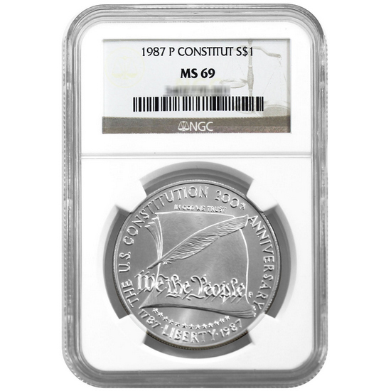 1987 US Constitution Bicentennial Silver Dollar MS69 NGC Brown Label