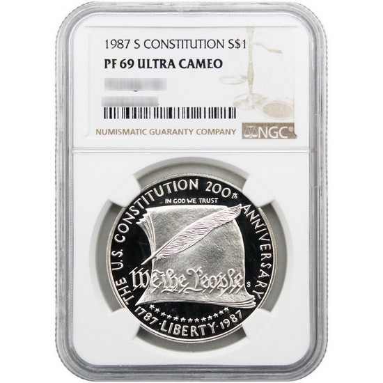1987 S US Constitution Bicentennial Silver Dollar PF69 UC NGC Brown Label