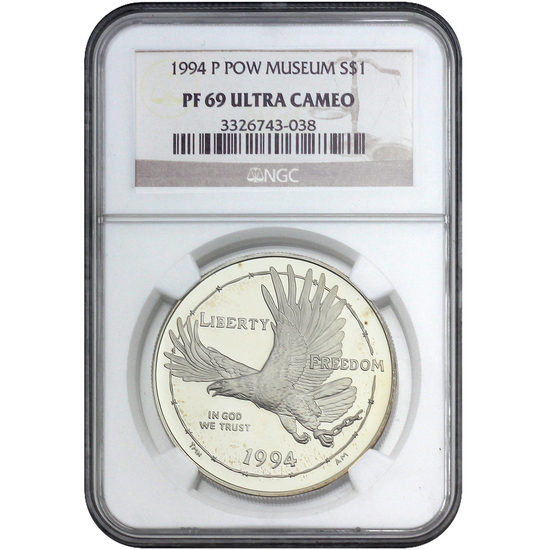 1994 P POW Silver Dollar PF69 UC NGC Brown Label