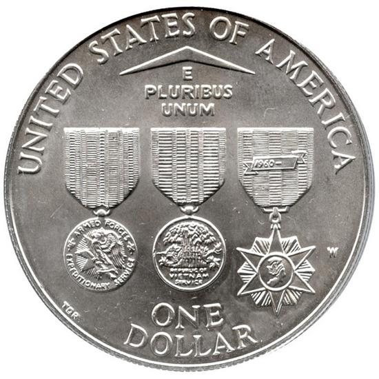 1994 W Vietnam Veterans Memorial Veterans Silver Dollar BU