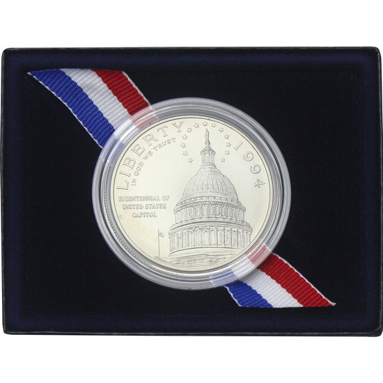 1994 D US Capitol Bicentennial Silver Dollar BU Coin in OGP