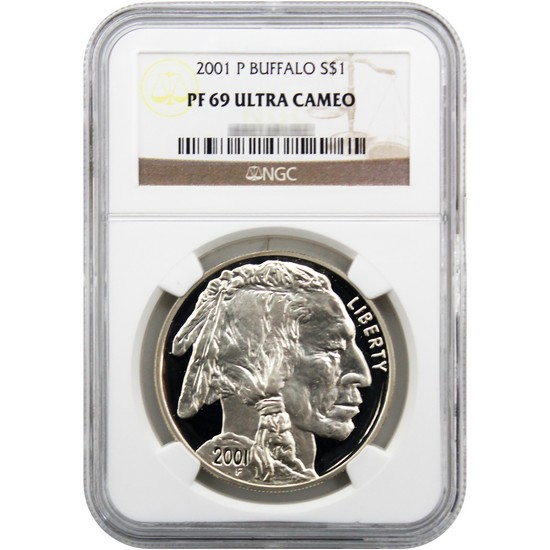 2001 P American Buffalo Silver Dollar PF69 UC NGC Brown Label