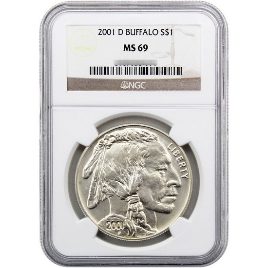 2001 D American Buffalo Silver Dollar MS69 NGC Brown Label