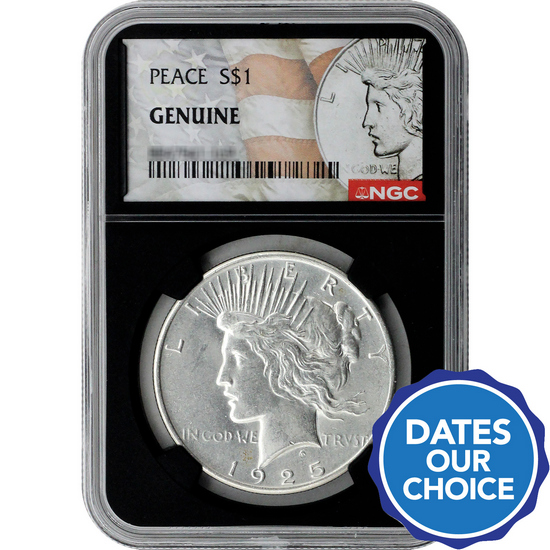 Random Date Peace Silver Dollar Genuine NGC Black Core Genuine Peace Flag Label