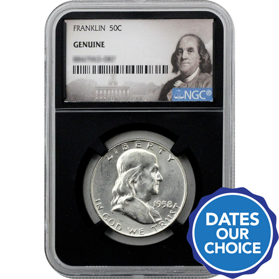 Random Date Franklin Silver Half Dollar Genuine NGC Black Core Genuine Portrait Label
