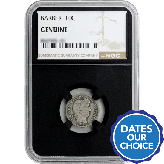 Random Date Barber Silver Dime Genuine NGC Black Core Genuine