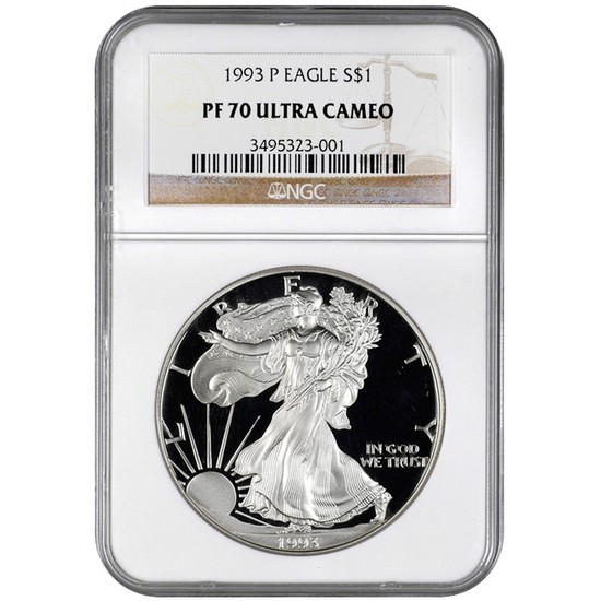 1993 P Silver American Eagle PF70 UC NGC Brown Label