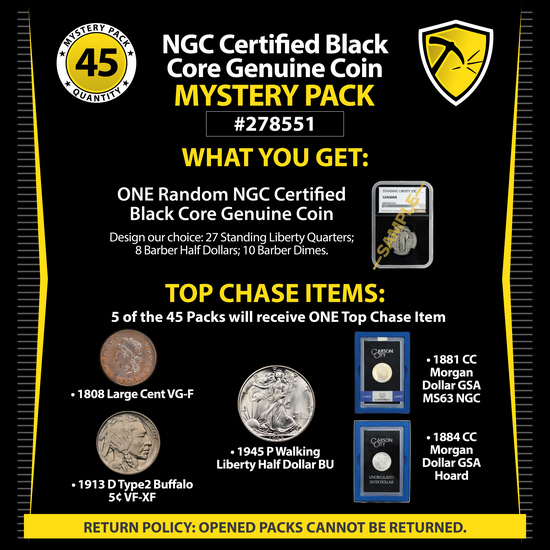 NGC Certified Black Core Genuine Coin Mystery Pack #278551