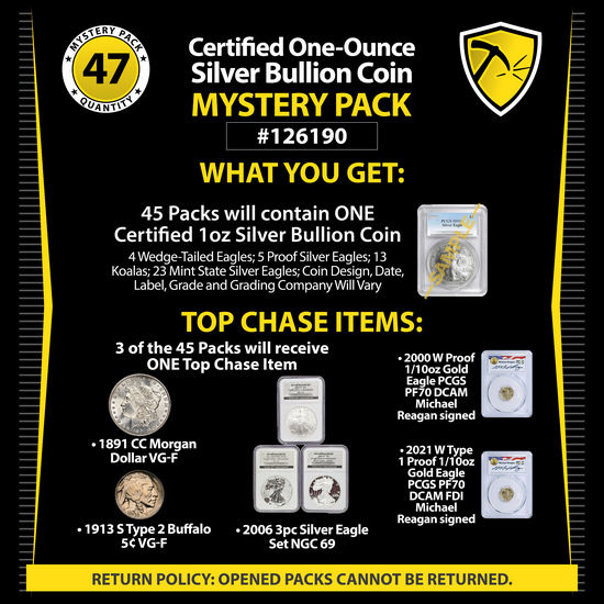 Random Certified 1oz Silver Bullion Coin Mystery Pack #126190