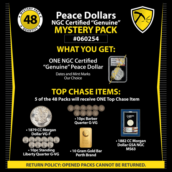 Peace Silver Dollar NGC Certified Genuine Black Core Mystery Pack #060254