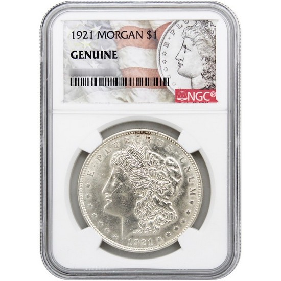 1921 Morgan Silver Sollar NGC Genuine Morgan/Flag Label